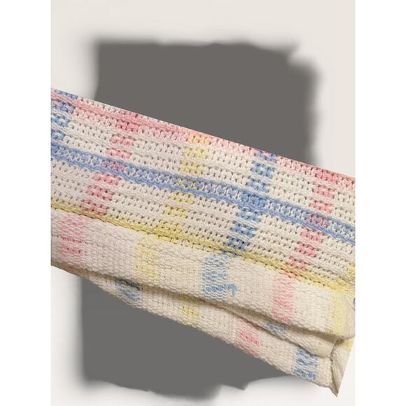 Vtg Cotton Woven Baby Blanket Pastel Plaid Pink Blue Yellow 55” x 36” Cottage - Picture 4 of 5